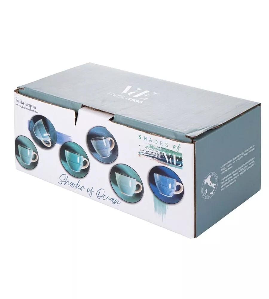 SERVIZIO TAZZINE DA CAFFÈ "BAITA ACUQA " IN GRESS SFUMATURE DI BLU 90ML, 6 PEZZI